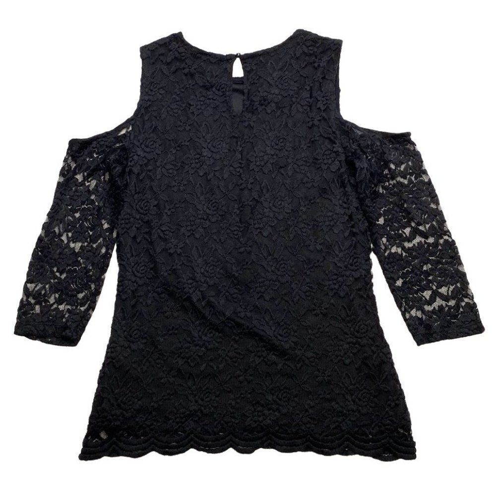 Suzy Shier Black Lace Cold Shoulder‎ Top sz Medium NEW - Picture 4 of 6